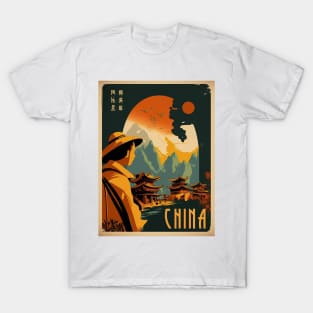 China Mountain Pagodas Vintage Travel Art Poster T-Shirt